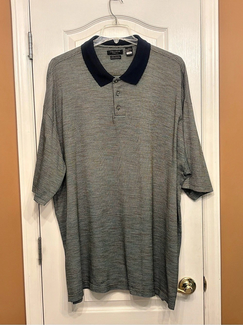 90s / Y2K Textured Micro-Pattern Short Sleeve Polo | Cellinni Collezione (3XLT)